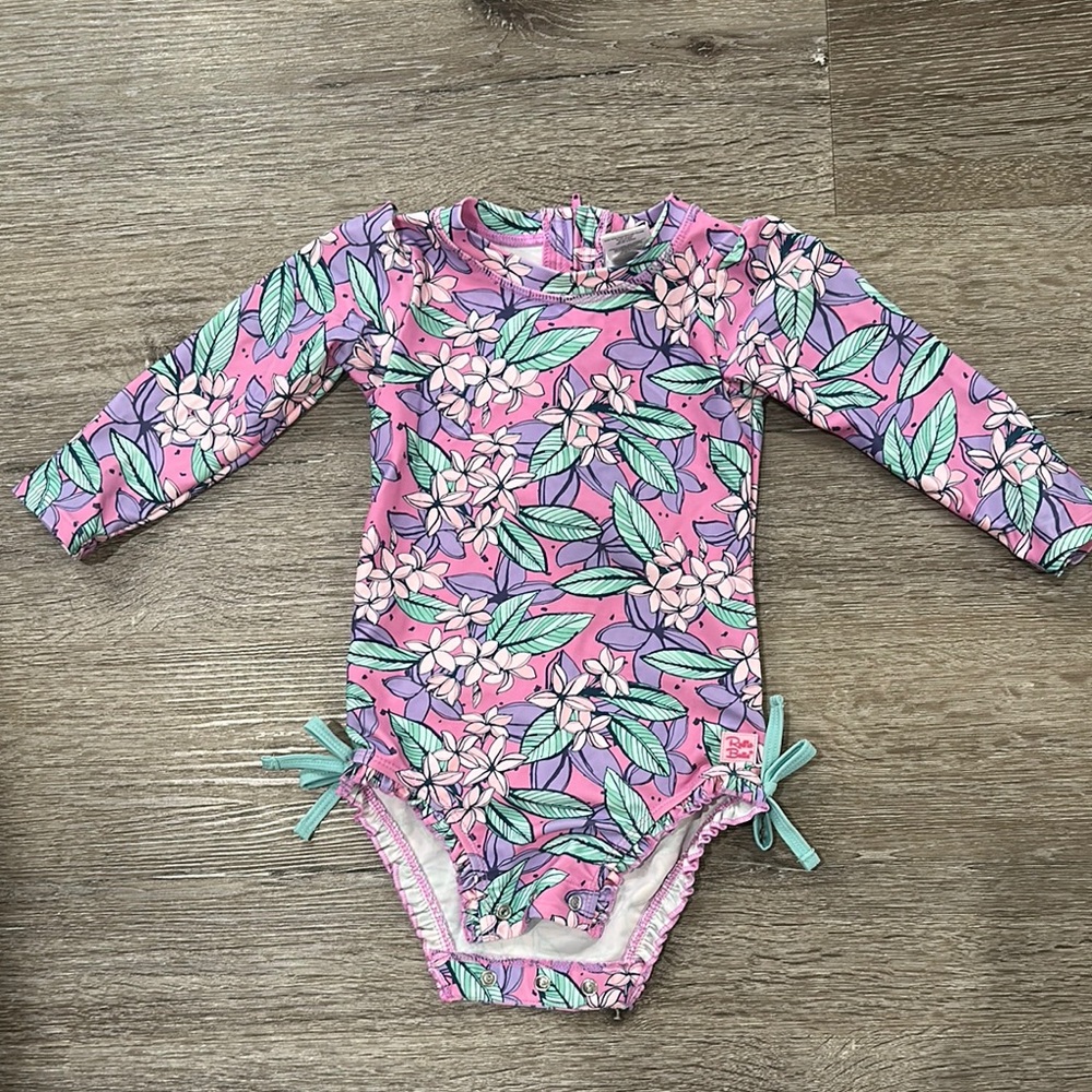 Ruffle Butts Pink Floral Kids Swim One Piece